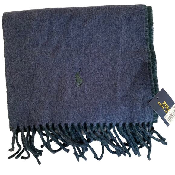 Polo Ralph Lauren Blue Green Virgin Wool Blend Scarf NWT